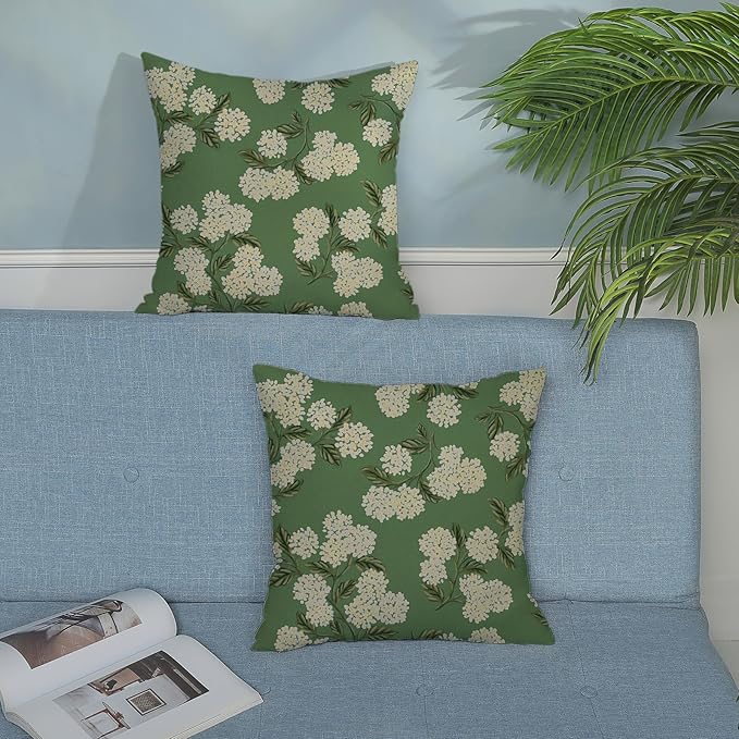 Sage Green Spring Pillow Covers 20x20 Inch 2 Pcs Yellow Hydrangea Flower Decor - Image 3
