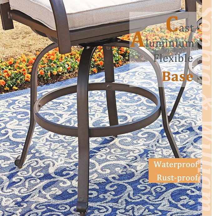 Sophia & William 3 Pieces Cast Aluminum Patio Bar Set, Round Outdoor Bar Table - Image 3