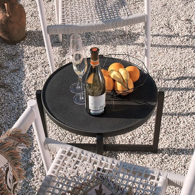 COSIEST Small Round Outdoor Coffee Table Dark Grey, Balcony and Living Room - Image 7