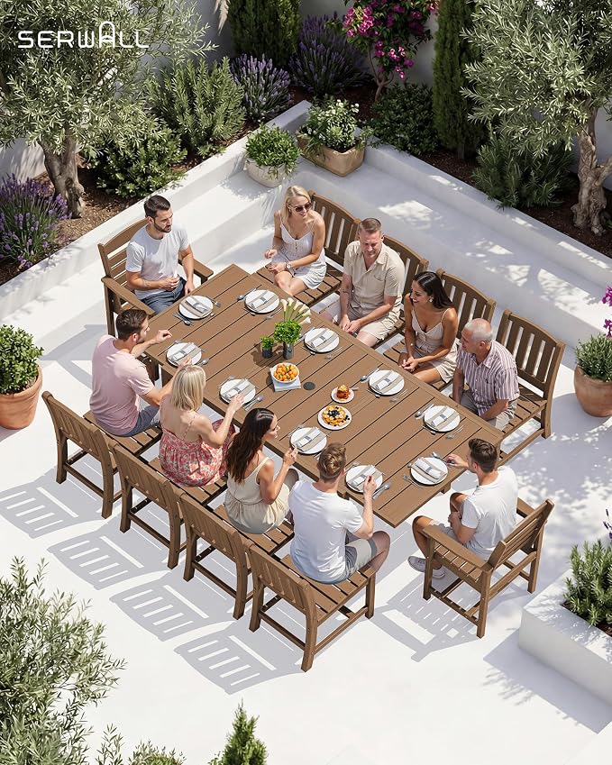 SERWALL 9-Piece Outdoor Dining Set, All Weather HDPE Outdoor Furniture Set - Image 2