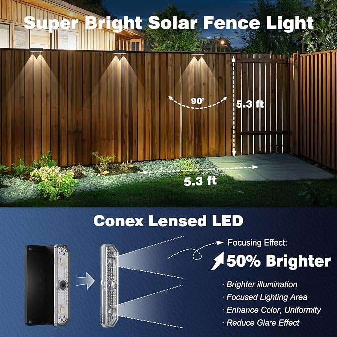 Peasur Solar Fence Lights Outdoor, 8 Pack Step Light Solar Powered, Waterproof - Image 2