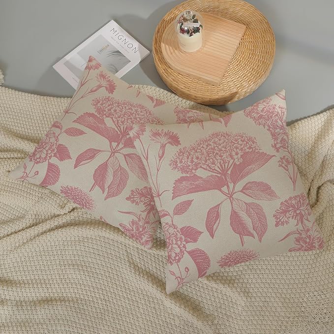 Pink Pillow Covers 16x16 Inch 2 Pcs Boho Vintage Floral Decor Throw Pillows - Image 5