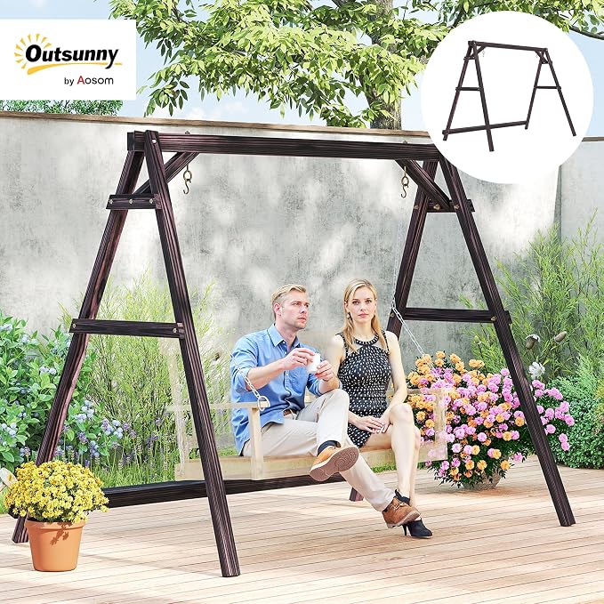 Outsunny 770lbs Porch Swing Frame, Heavy Duty A-Frame Wooden Swing Stand - Image 2
