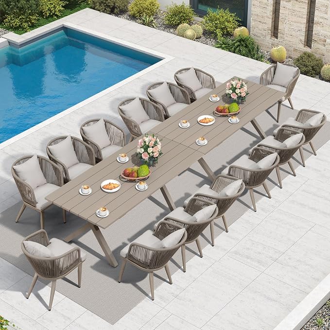 PURPLE LEAF 16 Pieces Patio Dining Set Wicker Outdoor Furniture Rectangular by PURPLELEAF