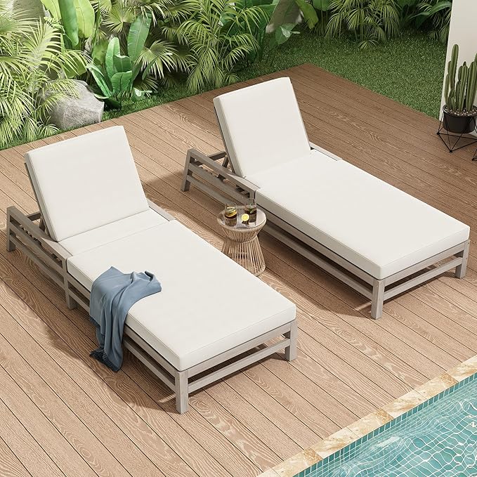 LUMISOL Outdoor Chaise Lounge Chairs Set of 2, Solid Wood Patio 5-Position by LUMISOL