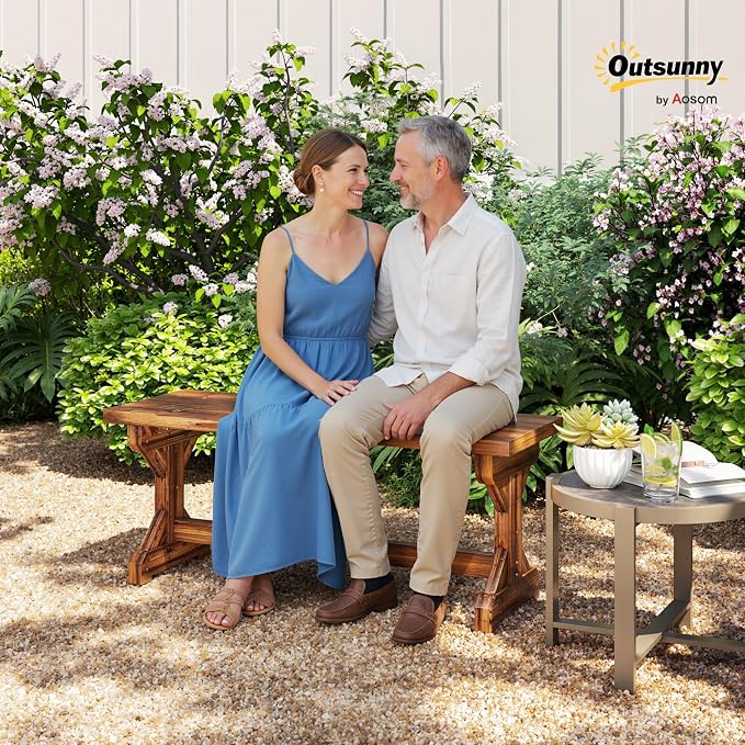 Outsunny Outdoor Wooden Bench, 2-Person Rustic Patio Garden Bench Seat - Image 2