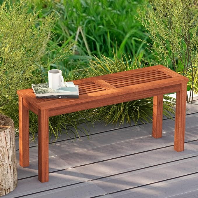 Tangkula Patio Wood Bench, 2-Person Solid Wood Bench - Image 4