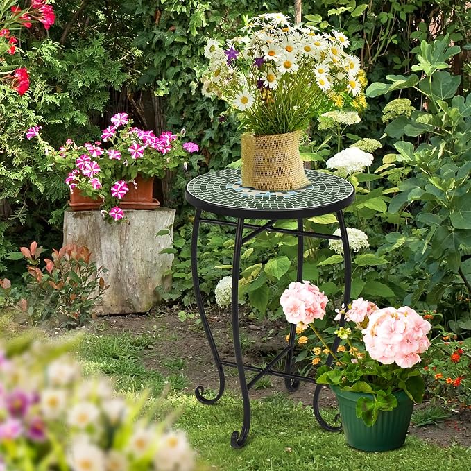 VINGLI Mosaic Print Accent Table, End Table, Plant Stand Decor - Image 2