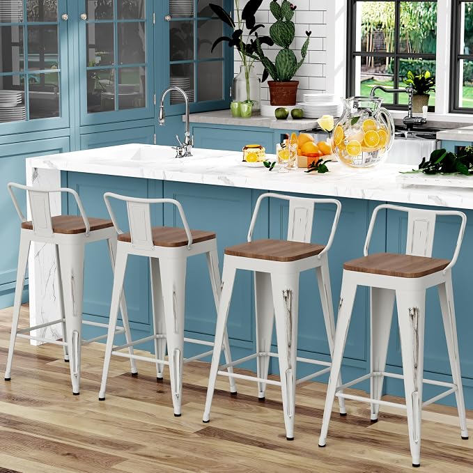 WENTMENT Bar Stools Set of 4 Counter Height Bar Stools Metal Barstools - Image 6