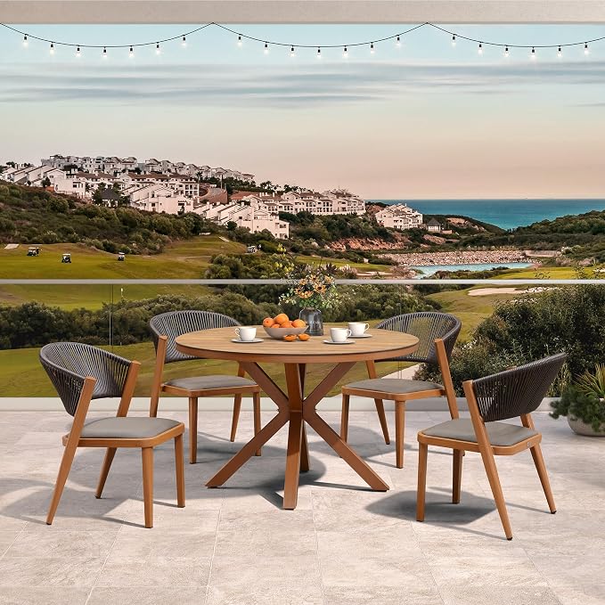 PURPLE LEAF 5 Pieces Oversize Round Outdoor Dining Set Patio Dining Furniture by PURPLELEAF