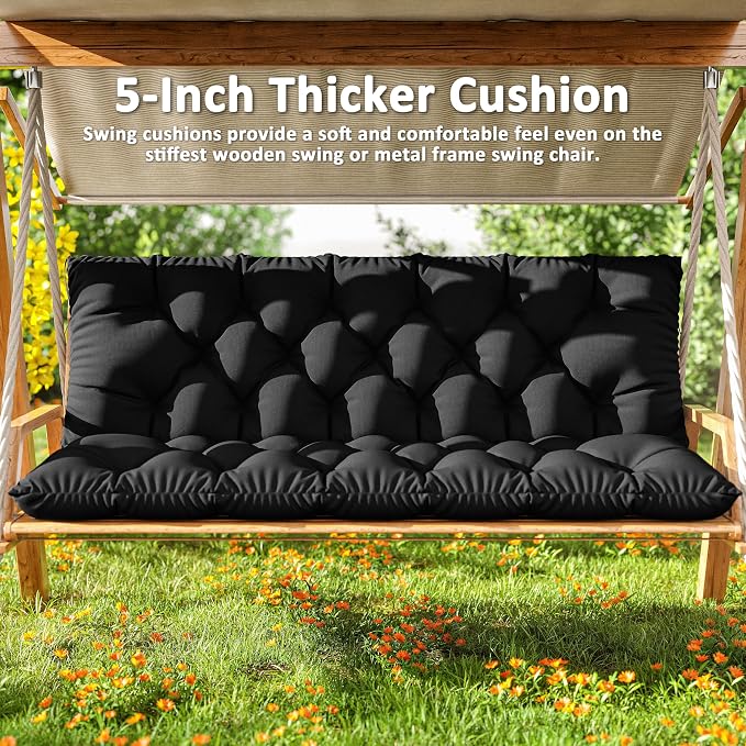 Porch Swing Cushion with Backrest 2-3 Seater Outdoor Bench Cushions Waterproof - Image 6