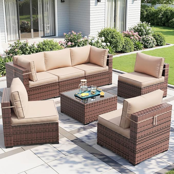 Amopatio Outdoor Patio Furniture Set 7 Pieces Patio Conversation Set Sectional by Amopatio