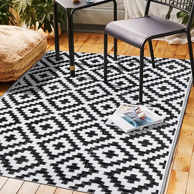 SAND MINE Waterproof Outdoor Rug 4x6 ft, Plastic Reversible Rug, Modern Area Rug by SANDMIND