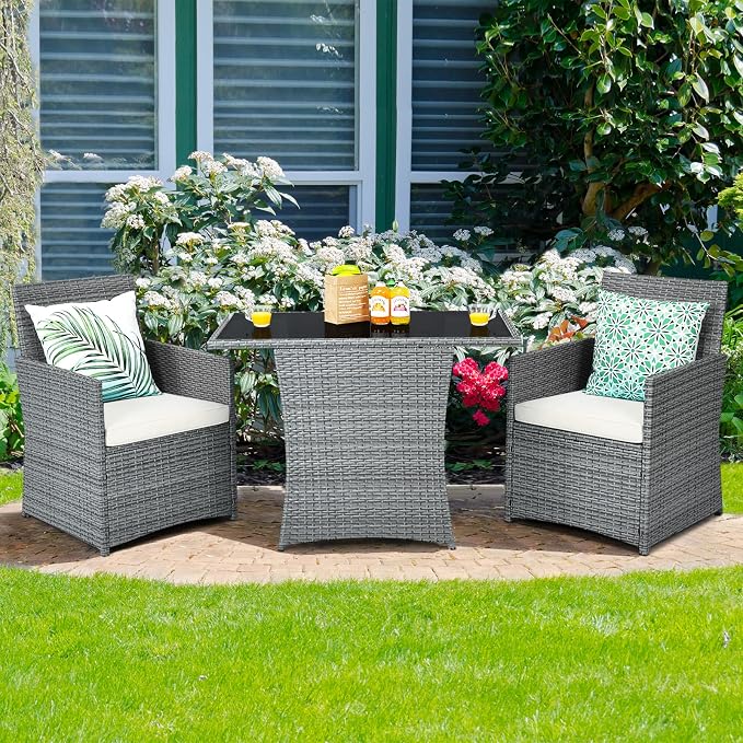 Tangkula 3 Pieces Patio Dining Set, Patiojoy Space-Saving PE Rattan Bistro Set - Image 3