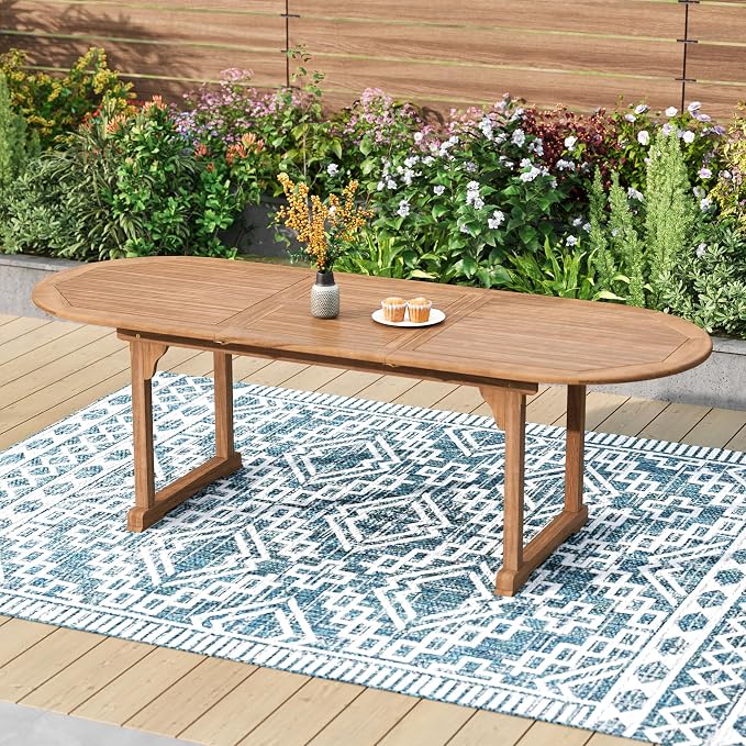 PHI VILLA Outdoor Acacia Wood Expandable Table by PHIVILLAThepioneerofcomfortablehouseholdsupplies