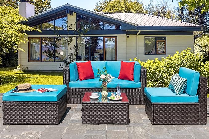 Vongrasig 5 Piece Furniture Sets, All-Weather Brown PE Wicker Outdoor Couch - Image 2