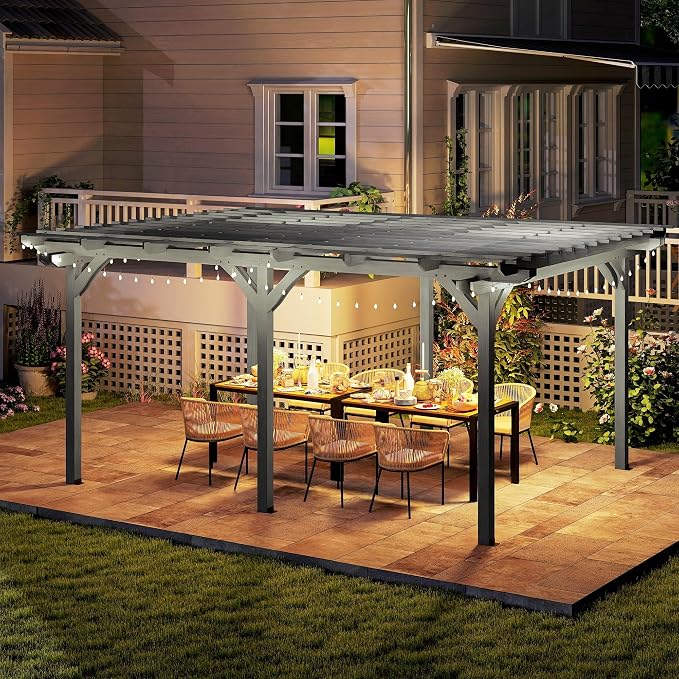 Outsunny 12' x 16' Outdoor Pergola, Wood Gazebo Grape Trellis - Image 8