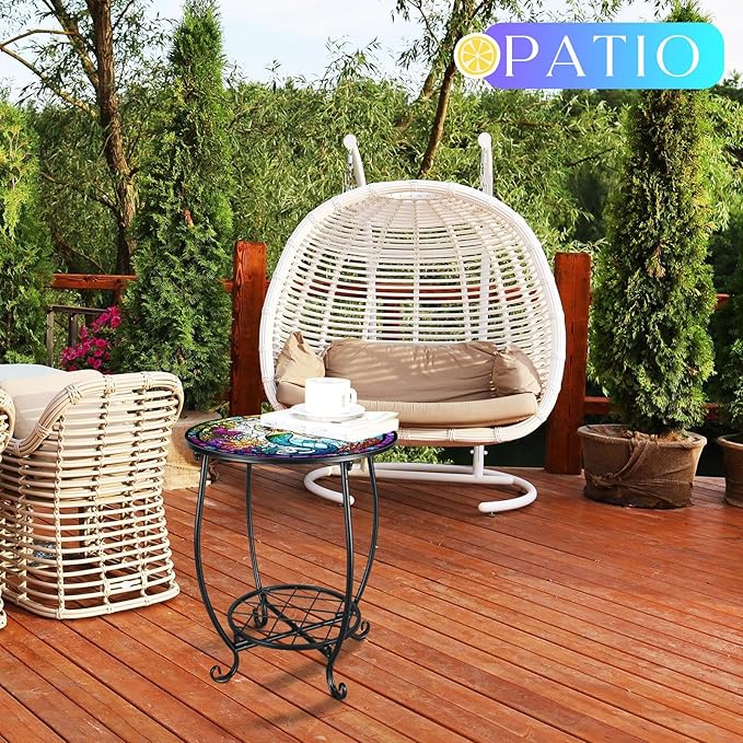Outdoor Side Table Round Small Mosaic Patio Accent Indoor End Plant Coffee Tea - Image 4