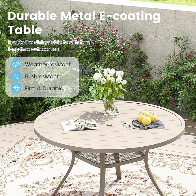 Patio Dining Table for 4-6, Round Metal Outdoor Table - Image 3
