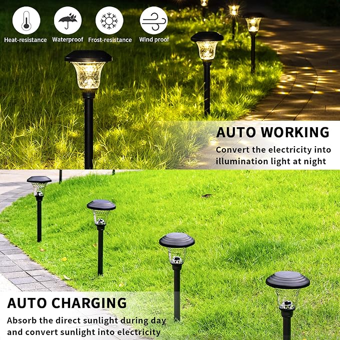 GIGALUMI 8 Pack Solar Pathway Lights, Solar Garden Lights Outdoor Warm White - Image 6