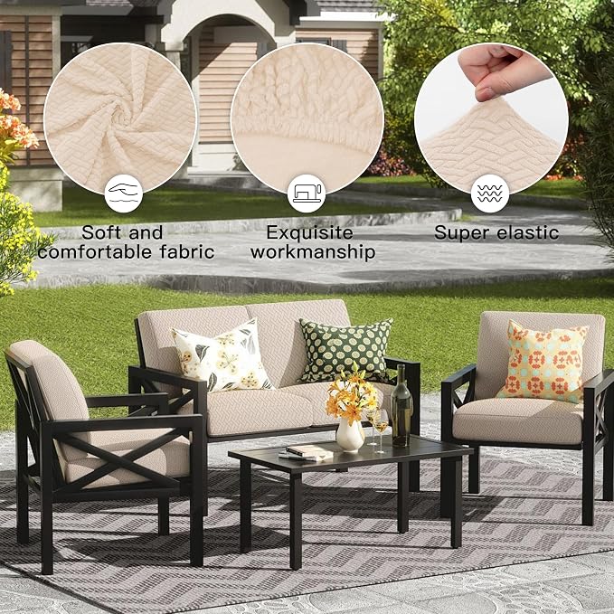 8Pcs Outdoor Cushion Covers, Patio Cushion Covers, Stretch Elastic Slipcovers - Image 4