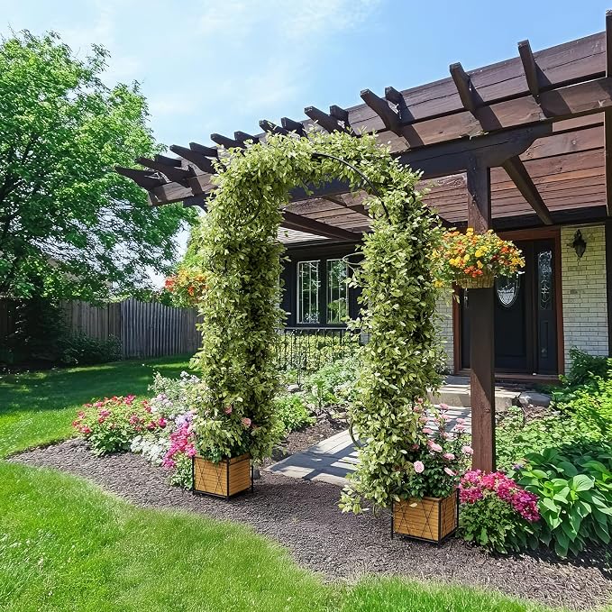 Metal Garden Arch Trellis for Climbing Plants Outdoor, 8.2FT Garden Arbors - Image 7