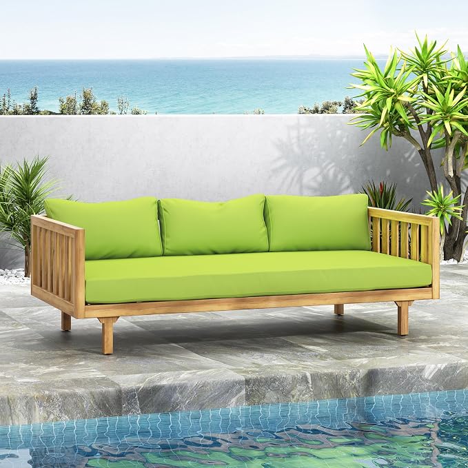 LUMISOL Outdoor Acacia Wood Daybed, Patio 3-Seater Sofa by LUMISOL