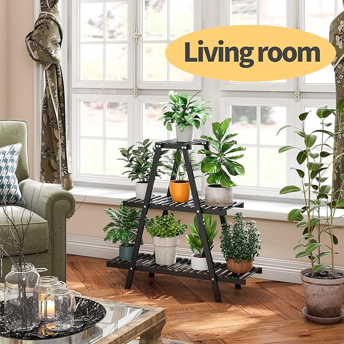 Bamboo Plant Stand Indoor/Outdoor, Rectangular, 8 Potted Flower Holder Ladder - Image 3