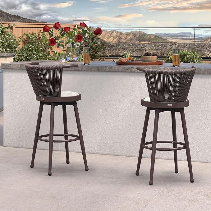 PURPLE LEAF Outdoor Swivel Bar Height Stools Set of 4 Metal Modern Wicker Bar - Image 2