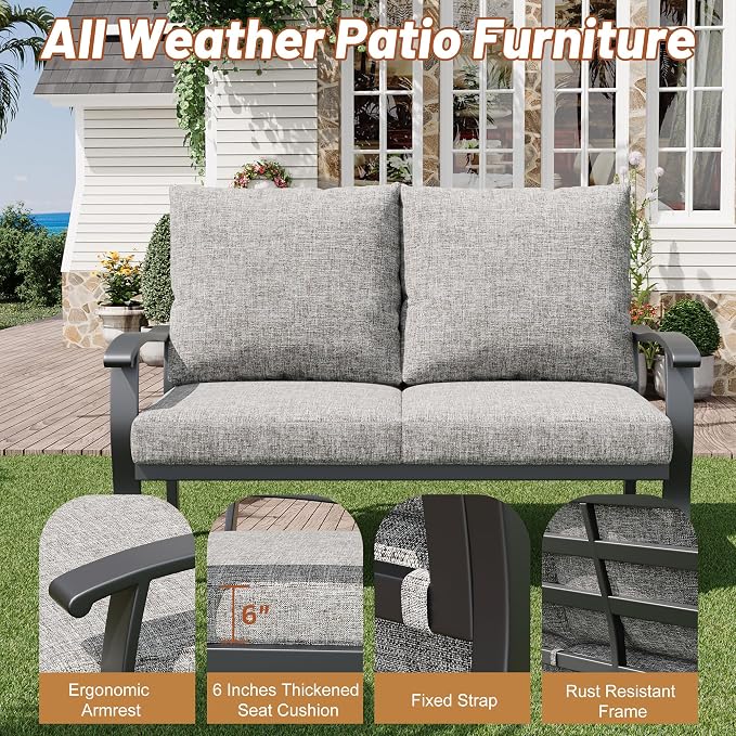 HOMREST Outdoor Loveseat Aluminum Patio Furniture Sofa, All-Weather Metal - Image 4