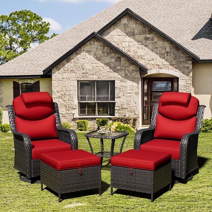 Patio Wicker Ottomans with Removable and Washable Covers, PE Rattan Outdoor - Image 4
