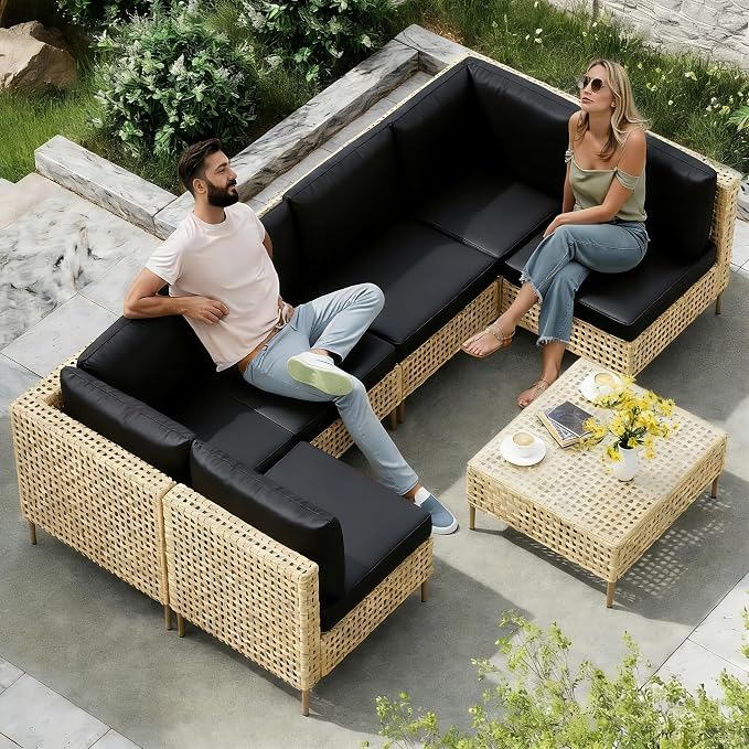 LHBcraft 7-Piece Wicker Outdoor Patio Furniture Set, Modular Rattan Outdoor by LHBcraft-US