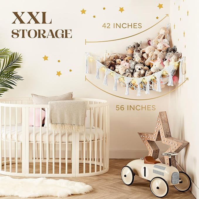 Snow White Macrame DreamLights Boho Stuffed Animal Storage Net and Hammock - Image 5
