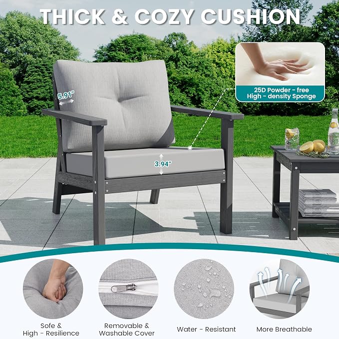 6-Piece HDPE Patio Furniture Set, Outdoor Sectional Sofa Set, All Weather - Image 5
