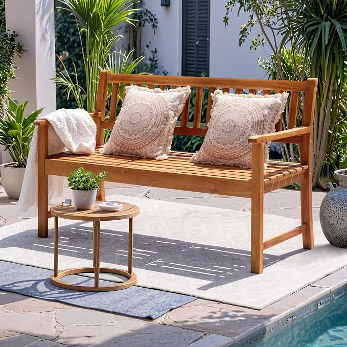 Devoko Outdoor Bench, 2-Person Garden Bench, Patio Wood Bench Outdoor Loveseat - Image 2