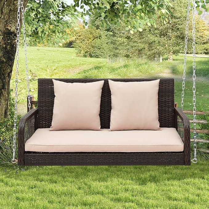 Tangkula Wicker Outdoor Porch Swing, 800 LBS Capacity Outdoor Swing Bench - Image 2
