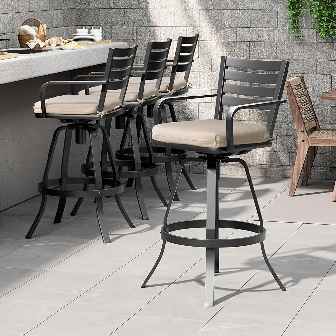 Pellebant 29.5" Sunbrella Outdoor Bar Stools Set of 2, Aluminum Swivel Patio - Image 6