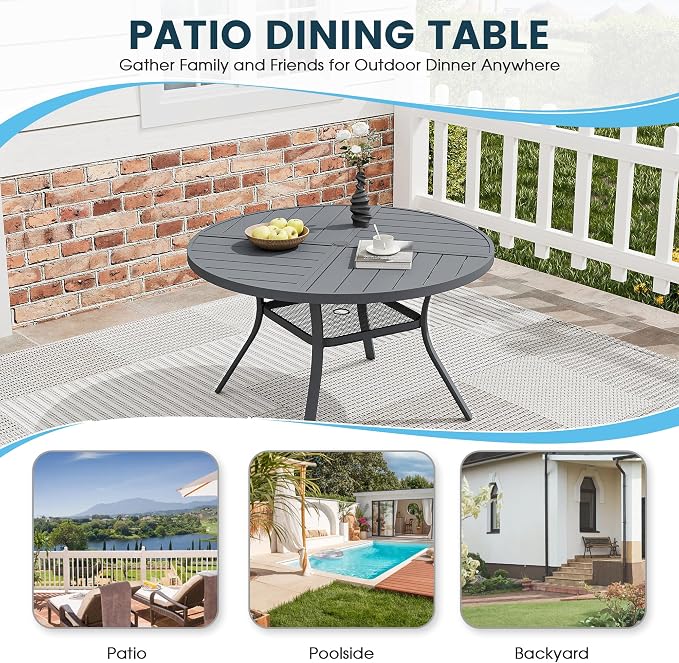 Patio Dining Table for 4, Round Metal Outdoor Table - Image 6
