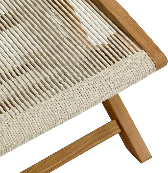 Modway Vienna Outdoor Patio Teak Wood Folding Ottoman in Natural Natural - Image 9