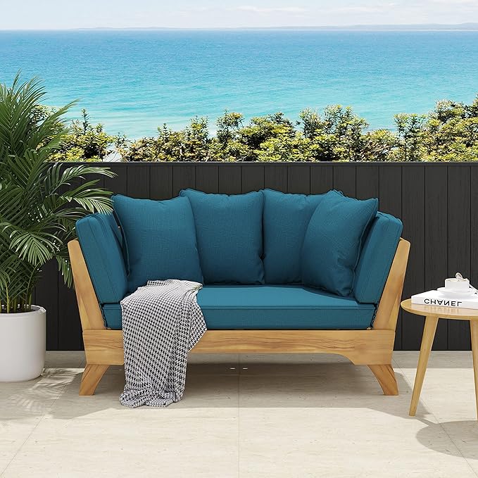 Merax Outdoor Patio Convertible Sofa Couch, Luxury Green Sectional Daybed - Image 5
