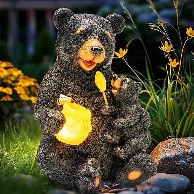 GIGALUMI Solar Garden Statues Bears 9", Loving Black Bear Decor, Yard by GIGALUMI