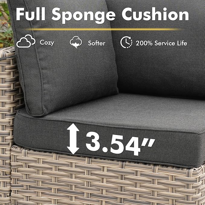 9-Piece Outdoor Sectional Sofa Set w/ 42" Fire Pit – L-Shaped Wicker Patio - Image 5