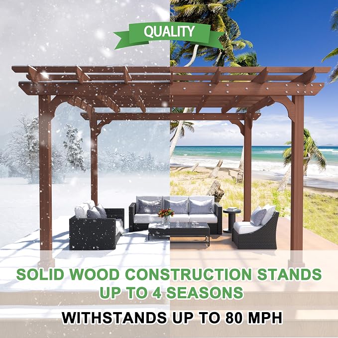 MUPATER 12x12 FT Wooden Pergola Kit - Image 8