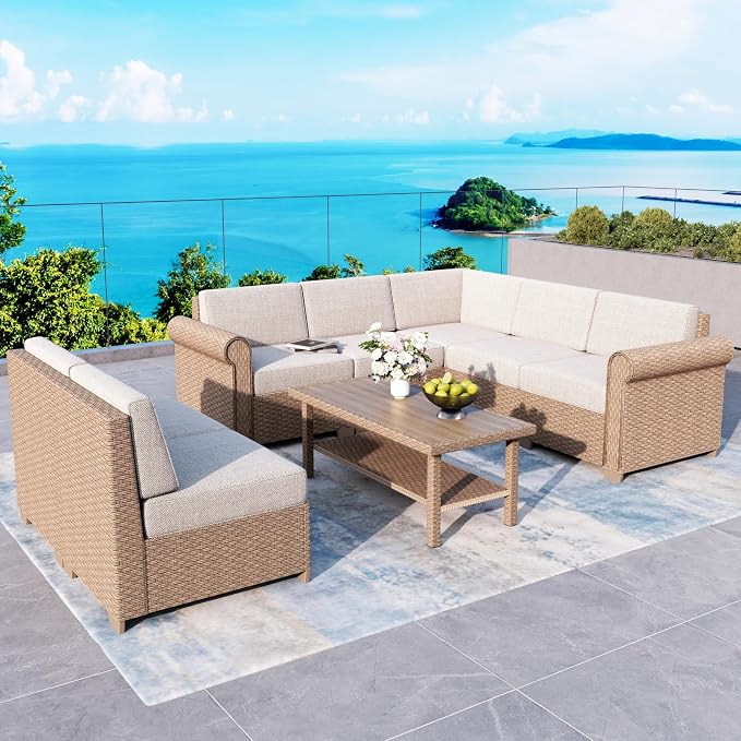 Patio Furniture Set 8 Piece, Wicker Rattan Sectional Sofa Couch by SUNSHINEVALLEY