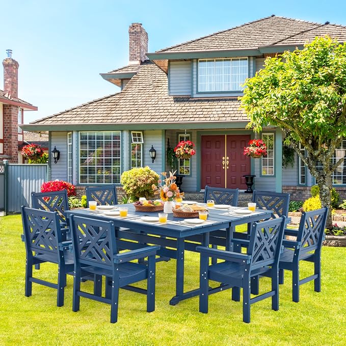 HDPE Outdoor Dining Set, 10-Piece Outdoor Table and Chairs Include 8 Dining - Image 6