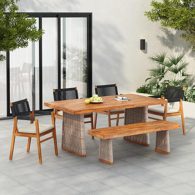 Christopher Knight Home Pasco Acacia Wood Outdoor Dining Table Set by ChristopherKnightHome