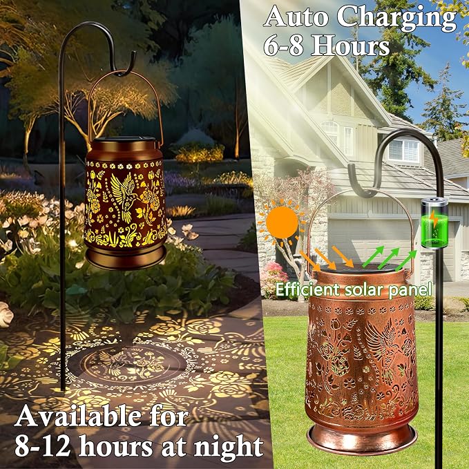 KY&BOSAM Solar Hummingbird Lanterns Outdoor Waterproof, LED 300 Lumens Metal - Image 6