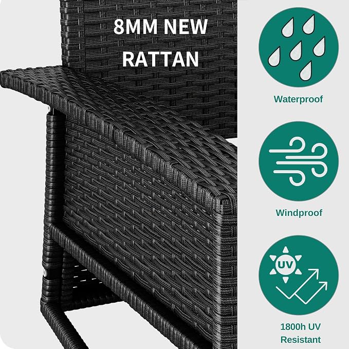YITAHOME 3-Seats Outdoor Hanging Porch Swing Chair Rattan Black Wicker Patio - Image 6