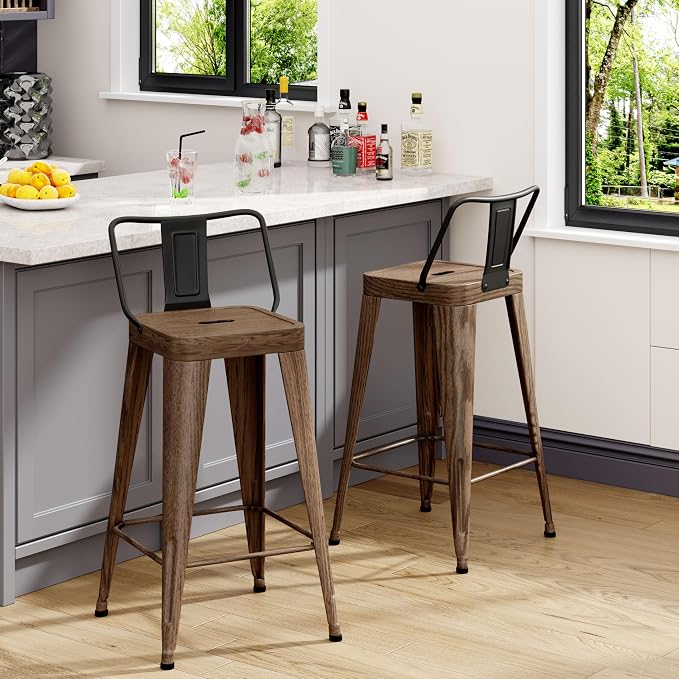 Metal Bar Stools Set of 2 Barstools Indoor/Outdoor Counter Height Bar Chairs - Image 9