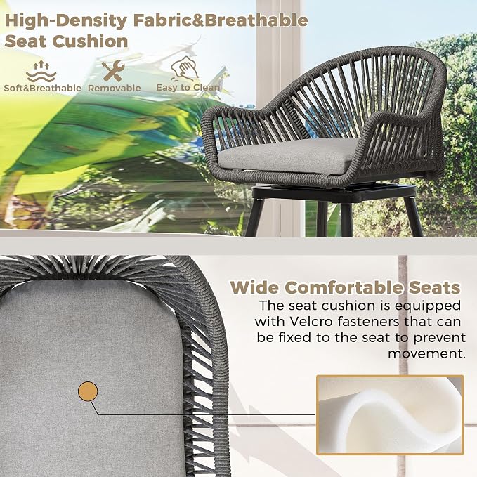 24” Outdoor Swivel Bar Stools Set of 2, Counter Height Bar Stools - Image 6
